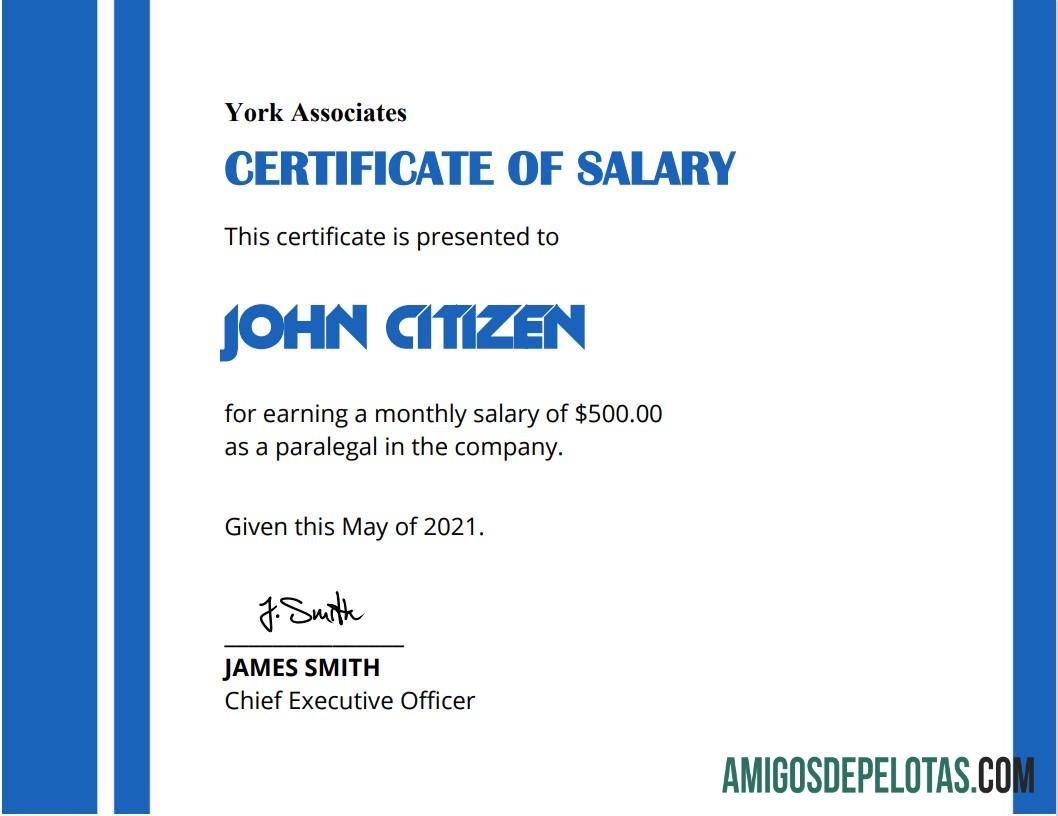 Certificado de salário dos EUA baixar para verificação